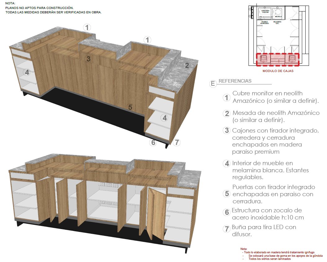 Detalle constructivo del modulo de cajas